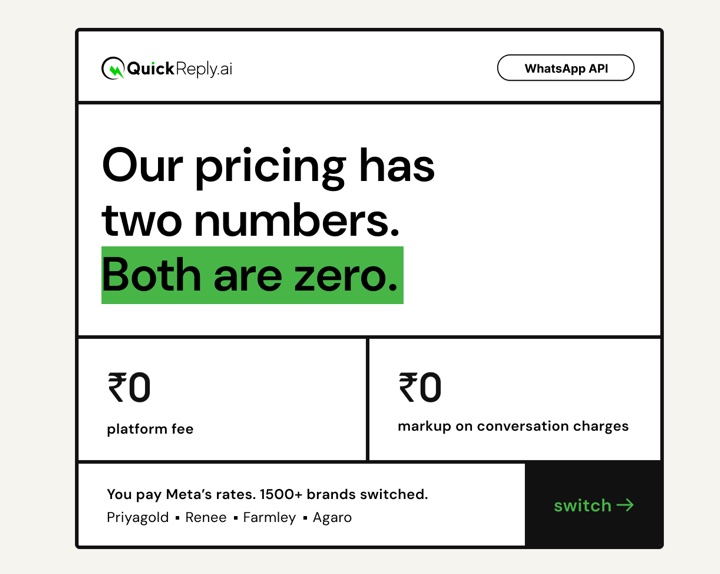 QuickReply.ai LinkedIn ad: our pricing has two numbers, both are zero