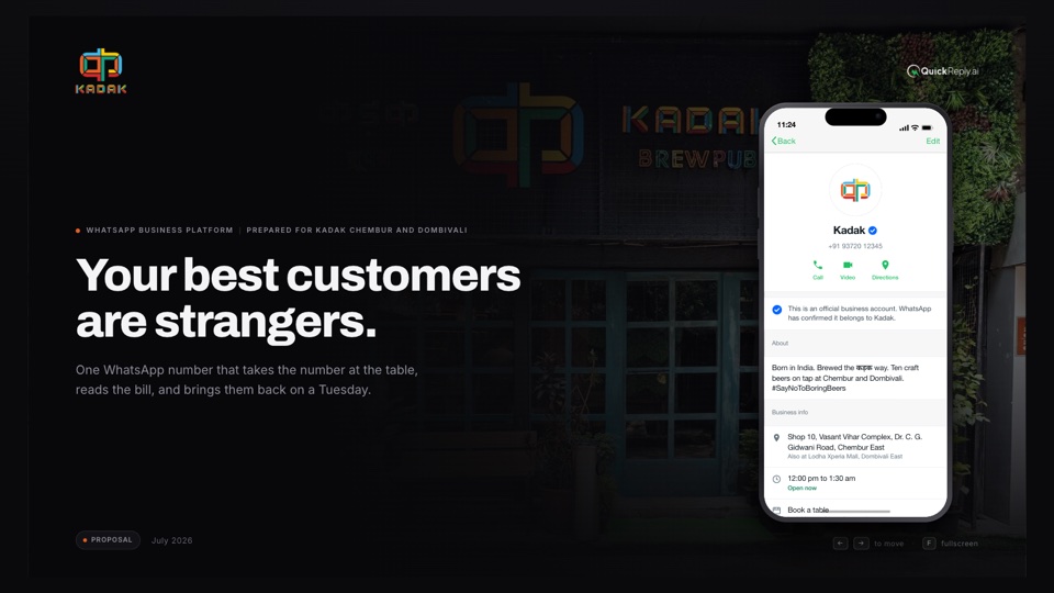 Kadak Brewpub WhatsApp pitch deck cover