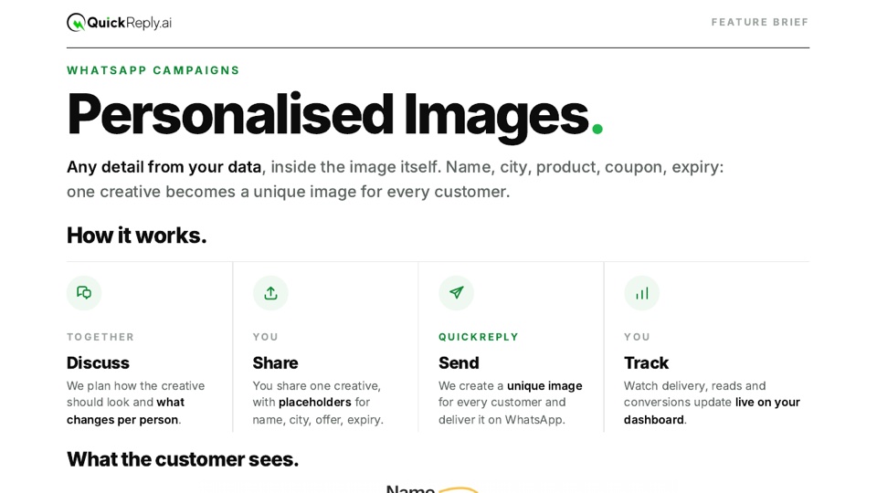 Personalised Images feature brief, first page